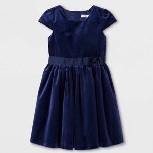 Girls blue Velvet Bow Dress